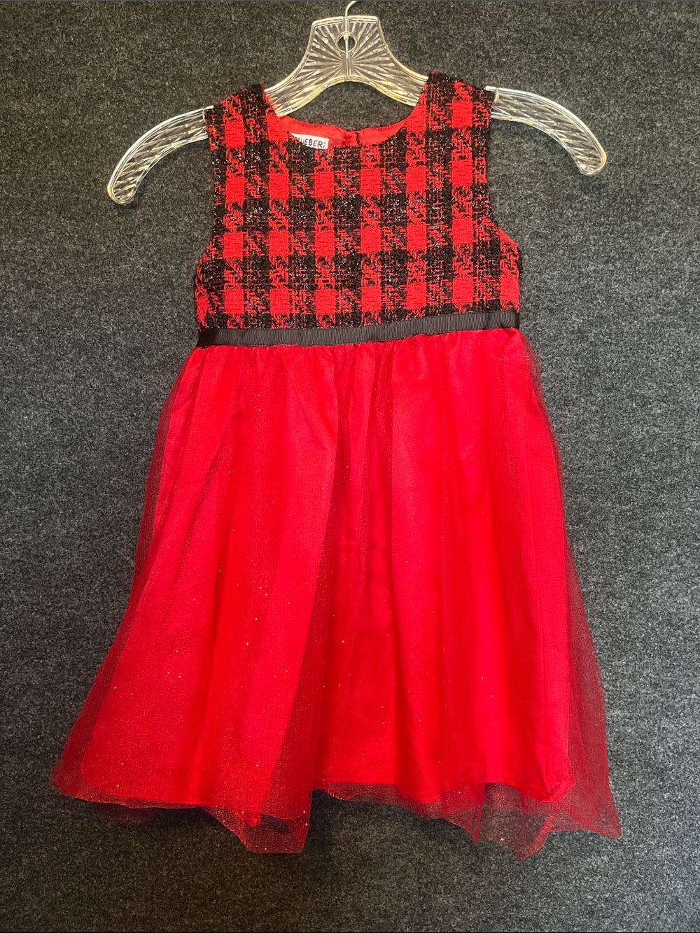 Blueberi Boulevard Red and Black Plaid Tulle Party Dress